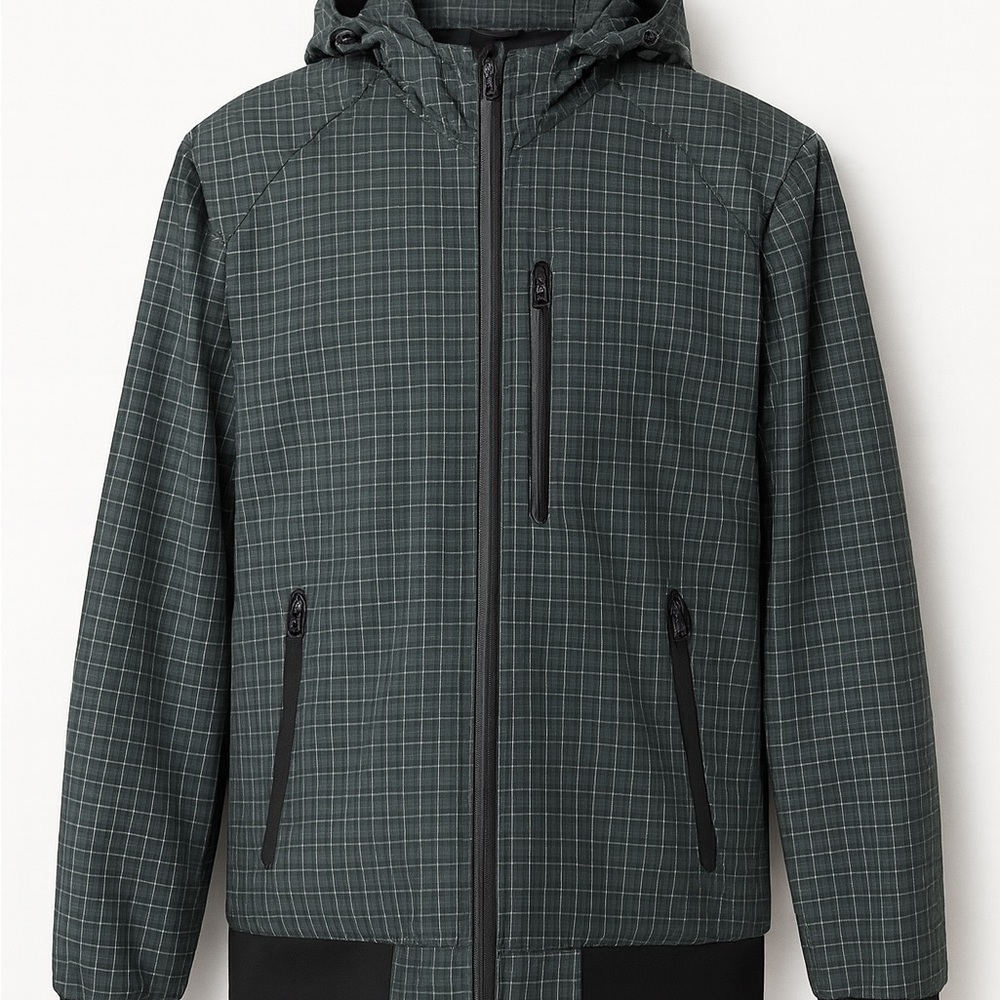 Men's Dark Green Checkered Windbreaker/Raincoat